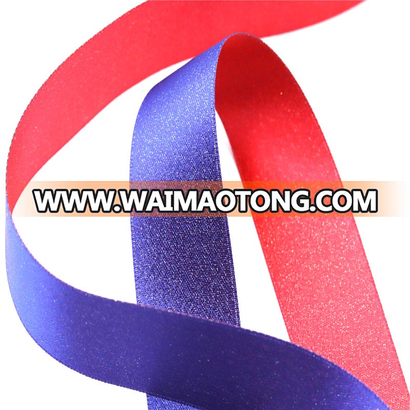 two side two color polyester satin glitter ribbon for bow tie