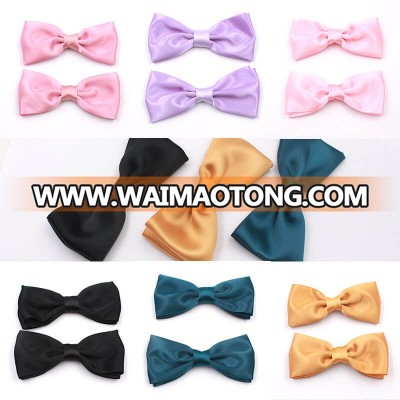 metal clip pink satin ribbon bow tie