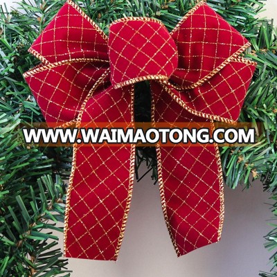 factory wholesale wired red and gold Christmas tree topper bow